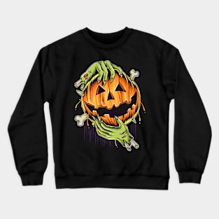 halloween pumpkin in zombie hands Crewneck Sweatshirt